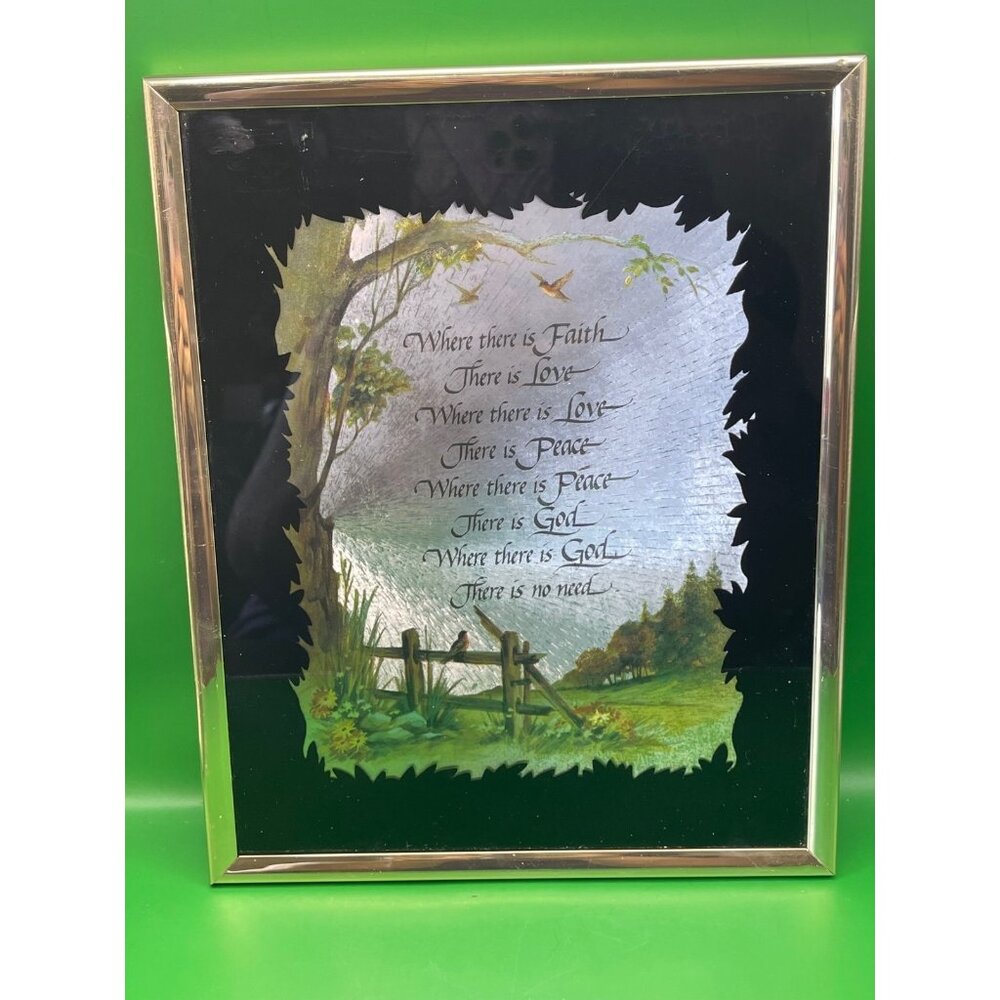 Kafka Screened Etching Metal Foil Silhouette Faith Love Inspirational Framed Art